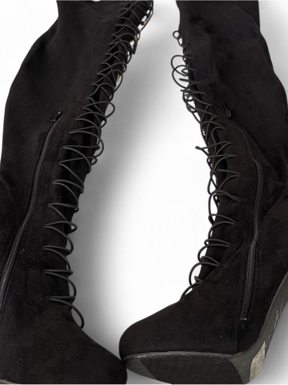 Black Lace-Up Over-the-Knee Women's Boots